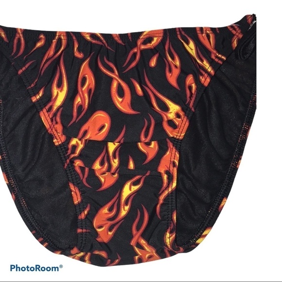 Black and Orange Flames Print Side Ties Bikini Bikini Bottom & Bikini Top New - Picture 5 of 6